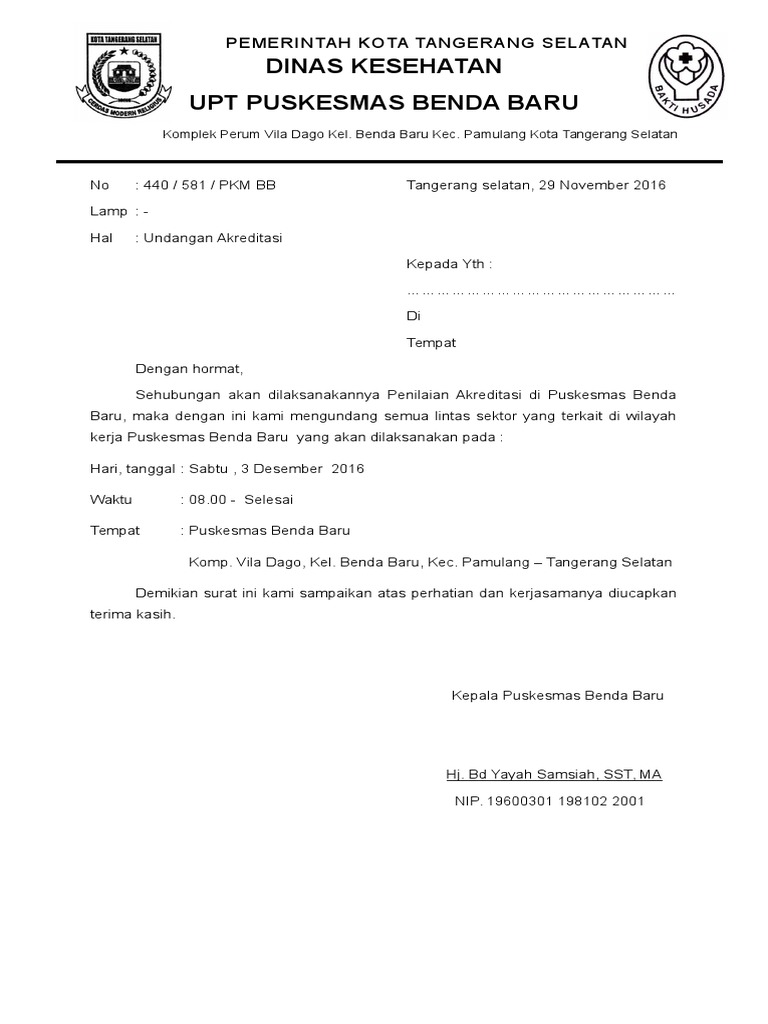960 Contoh Undangan Rapat Akreditasi Puskesmas Gratis Terbaik