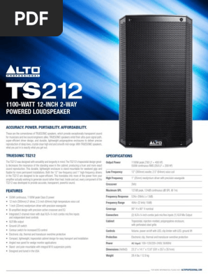 alto ts212 specs