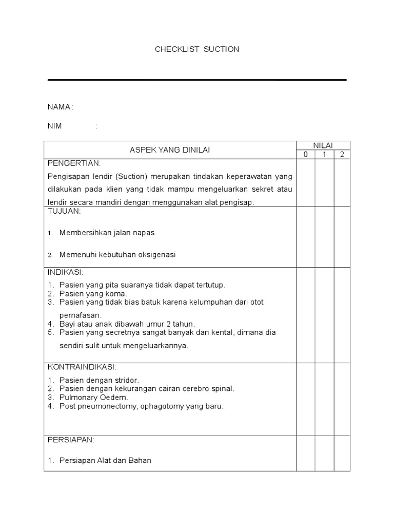 Prosedur dan Checklist Suction Pasien | PDF