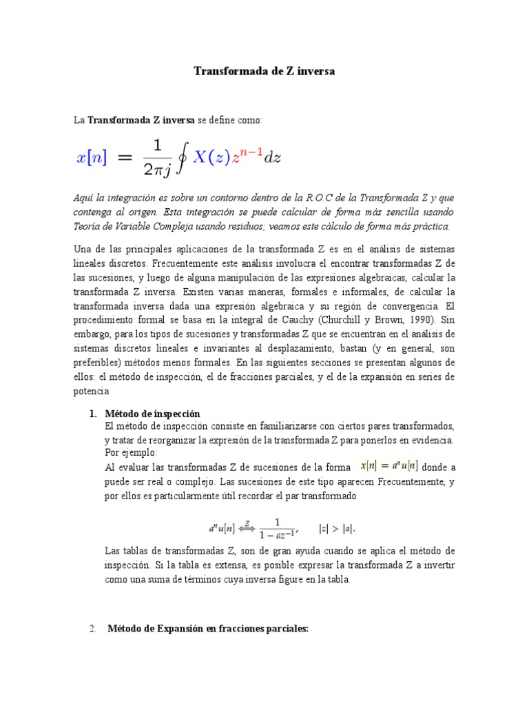Métodos para la Transformada Z Inversa | PDF | Fracción (Matemáticas ...