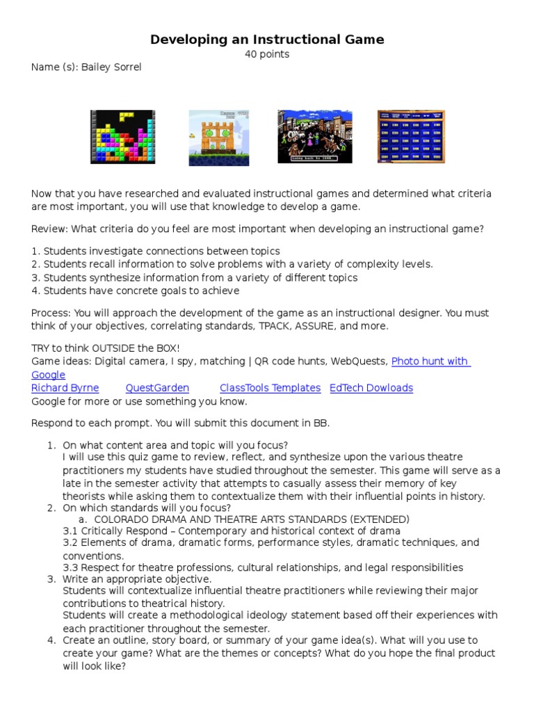 Creating an Instructional Game for Theatre | PDF | Theatre ...