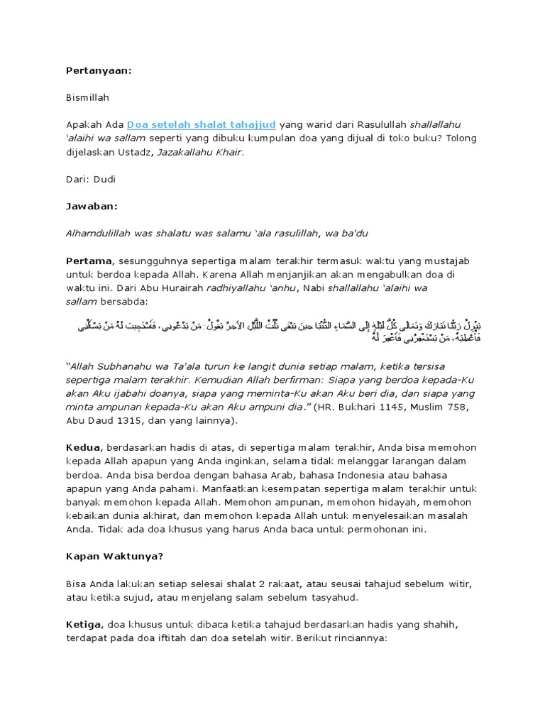 Doa Shalat Tahajud