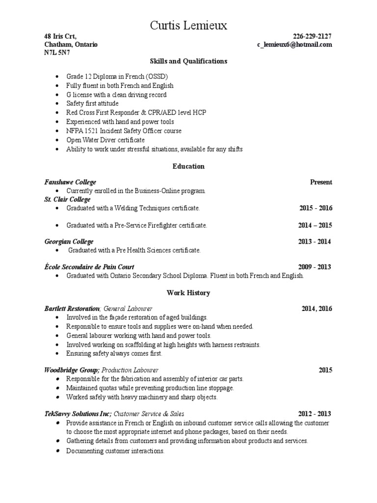 Curtis Resume | PDF | Further Education | Wellness