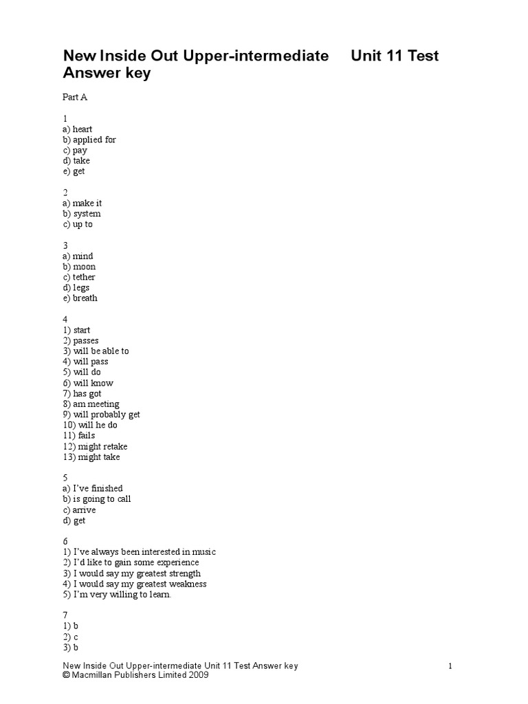 Unit 11 Test Answer Key | PDF