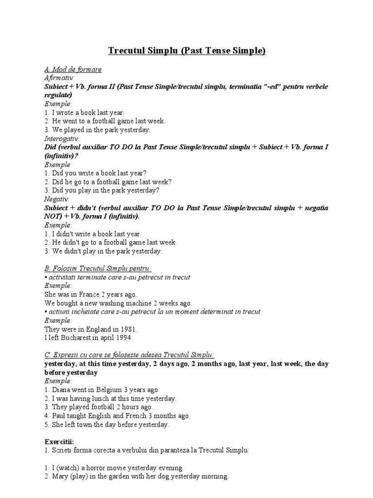 Trecutul Simplu Exercitii Pdf