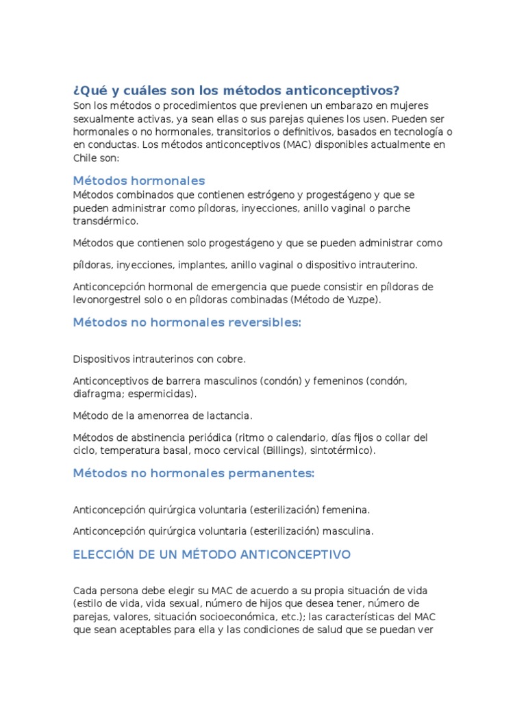 Qué y Cuáles Son Los Métodos Anticonceptivos