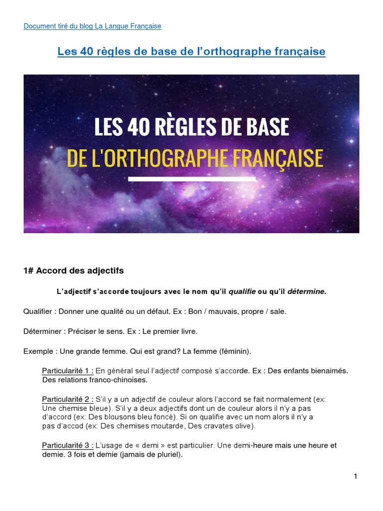 Les 40 Règles De Base De L Orthographe Française Pdf Les 40 Regles de Base de Orthographe Francaise | PDF | Genre grammatical |  Nombre grammatical