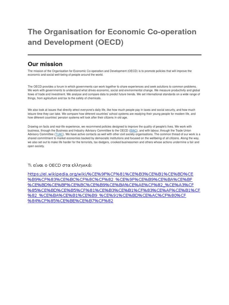 The Organisation For Economic Co-Operation and Development (OECD) | PDF