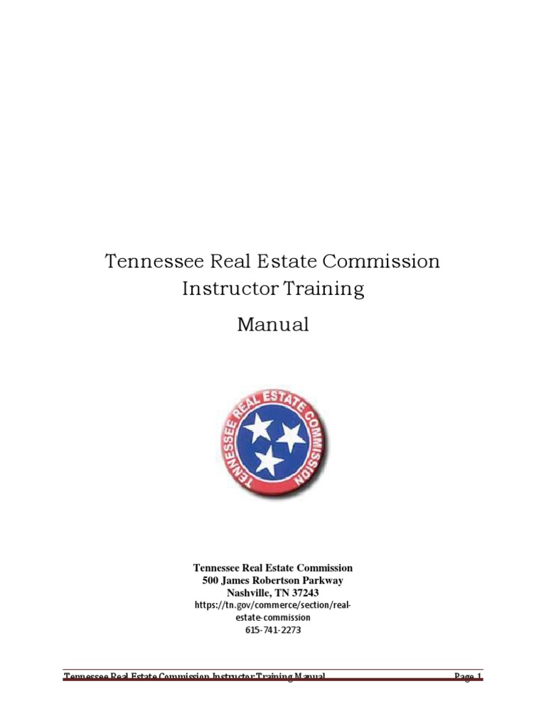 Tennessee Real Estate Commission Instructor Training Manual PDF