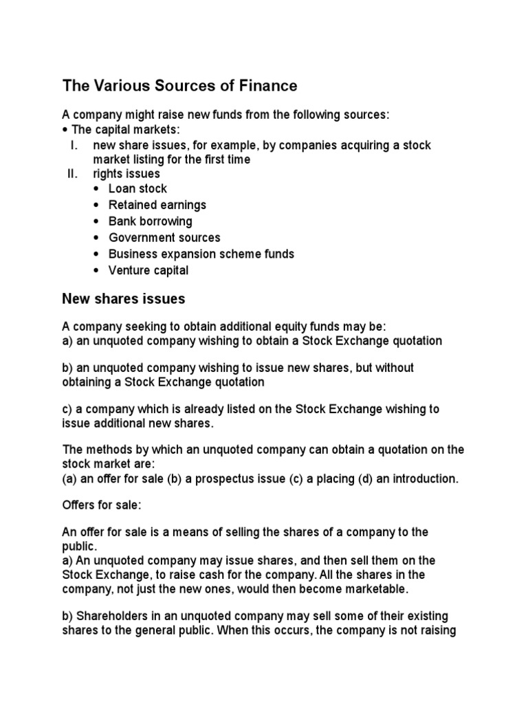 Sources of Business Finance Explained | PDF | Stocks | Dividend