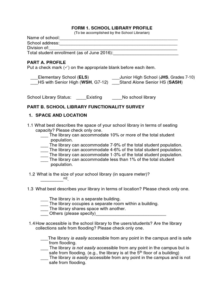 Form 1 School Library Profile | School Library | Libraries