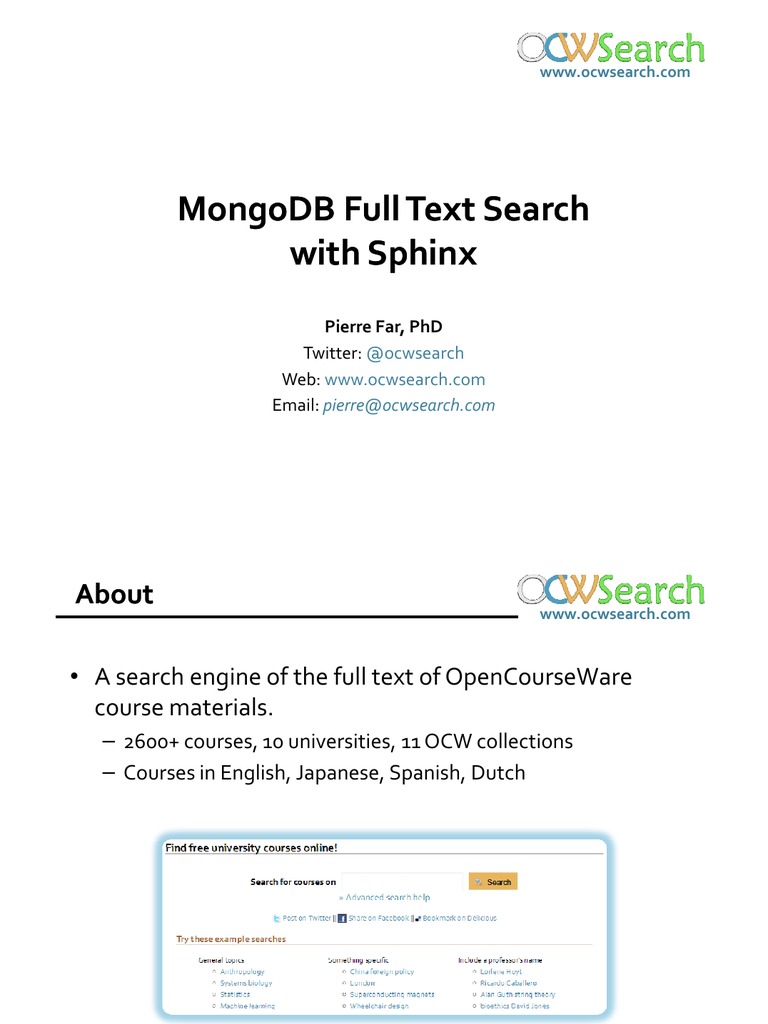MongoDB Full Text Search with Sphinx | PDF | Xml | Html