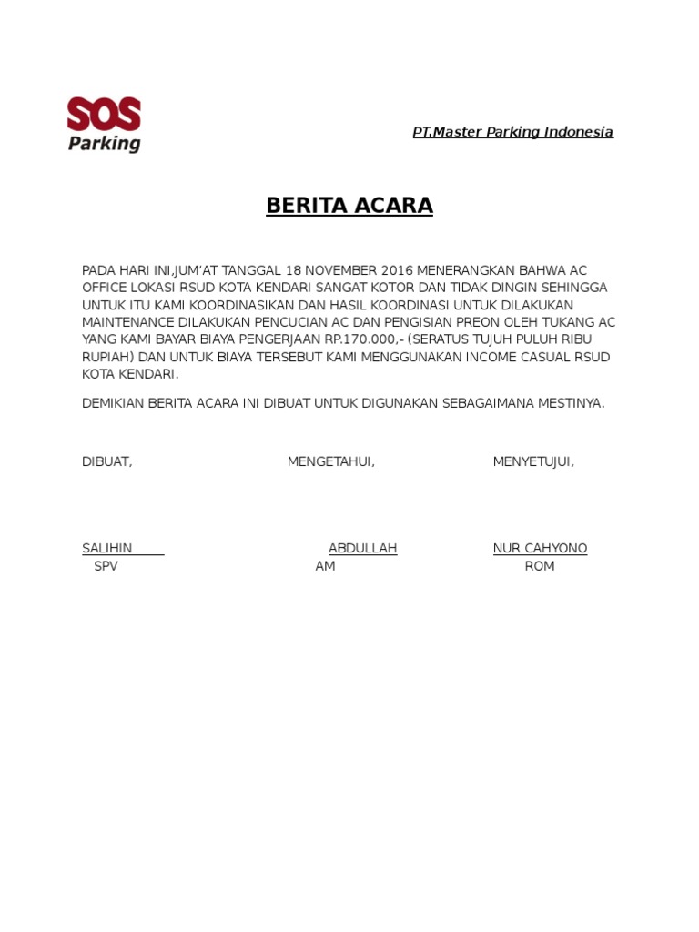 Contoh Berita Acara Perbaikan Ac Hari Belajar