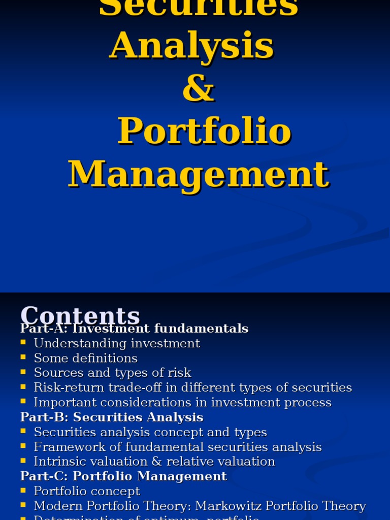 Securities Analysis and Portfolio Management | PDF | Capital Asset ...