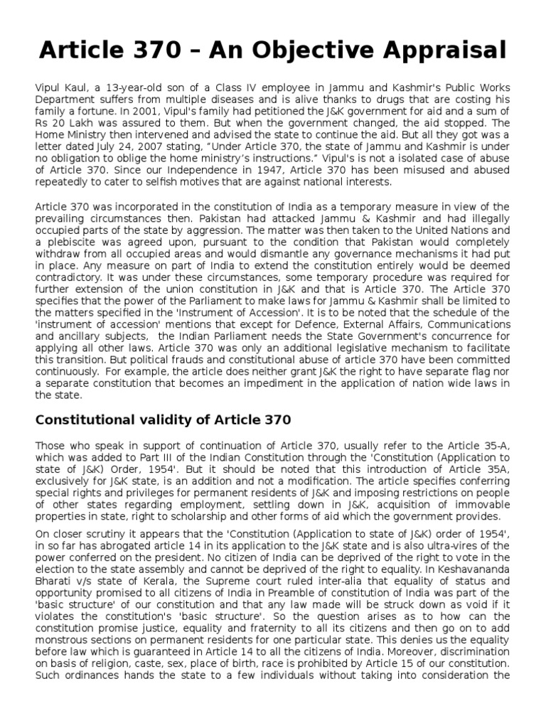 Article 370: Misuse and Implications | PDF | Government Of India ...