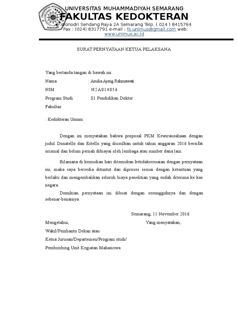 Surat Pernyataan Ketua Pelaksana  PDF