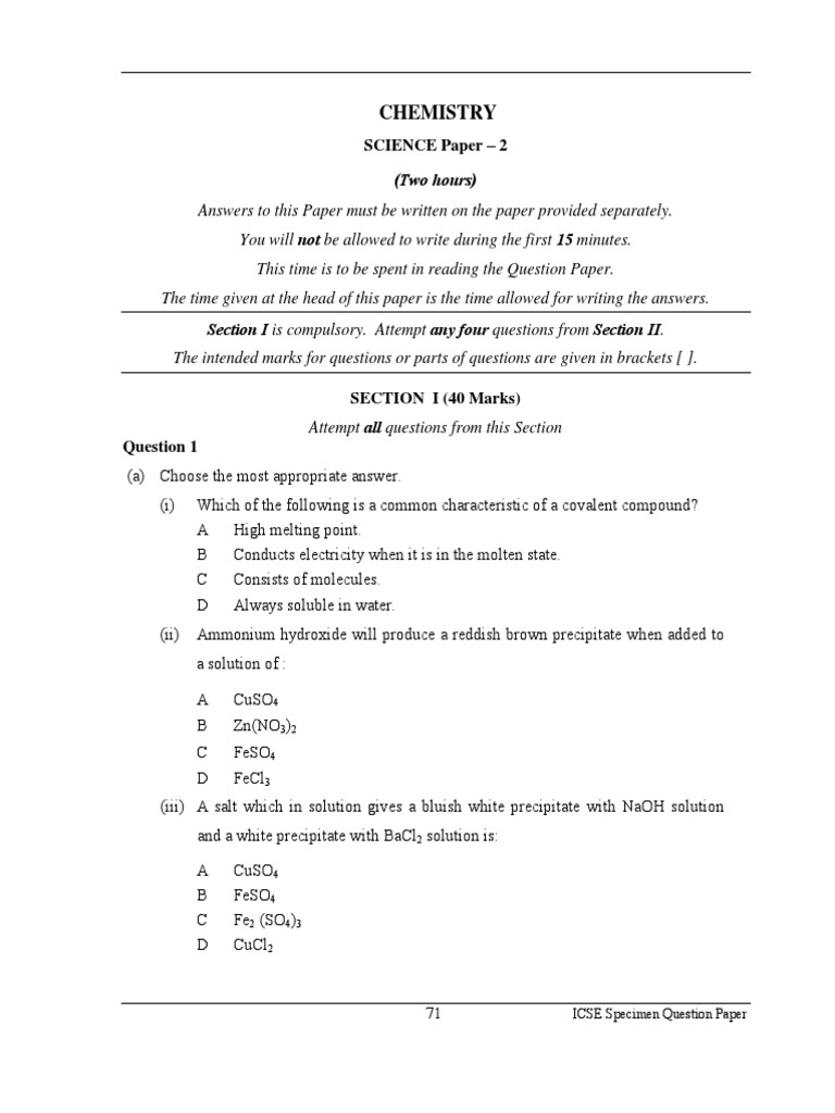 ICSE 2017 Chemistry Science Sample Paper 2 PDF | PDF | Oxide | Redox