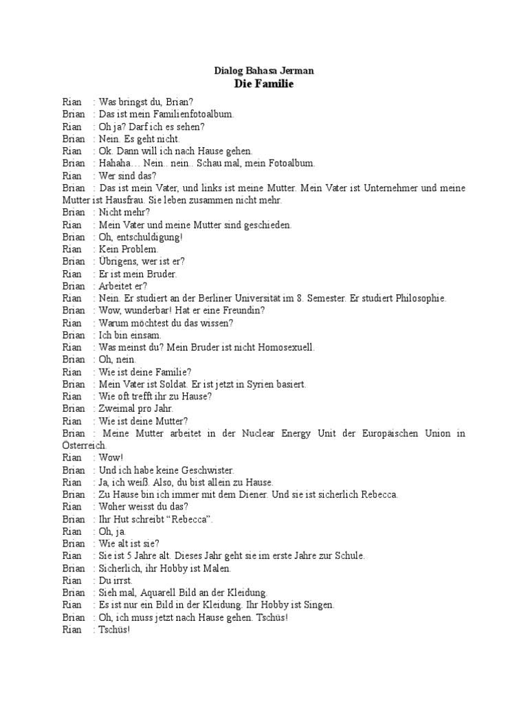 Contoh Percakapan Bahasa Jerman Tentang Keluarga Dan