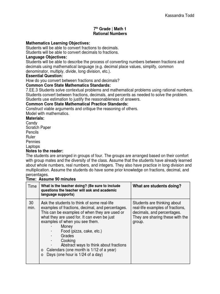 Converting Fractions and Decimals in 7th Grade | PDF | Decimal ...