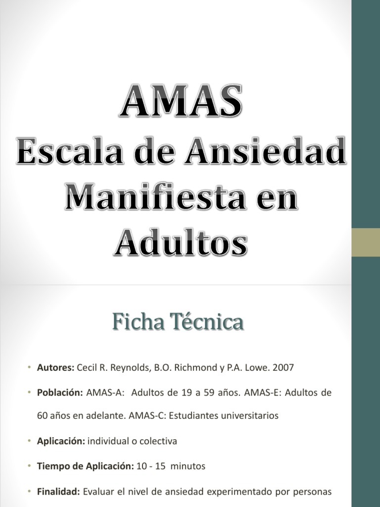 (AMAS) Escala de Ansiedad Manifiesta en Adultos PDF | PDF | Ansiedad ...