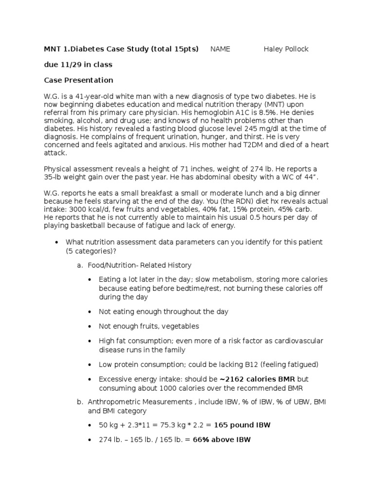 MNT 1 DM Case Study Due 11 29 2016 | PDF | Diabetes Mellitus | Obesity