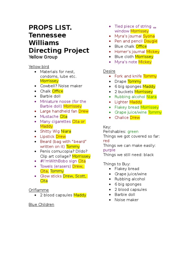 Props List for Directing Project | PDF | Nature
