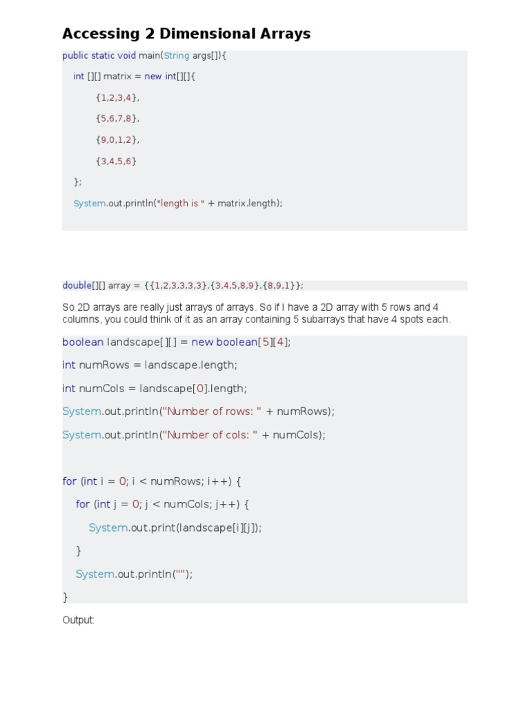 Accessing 2 Dimensional Arrays | PDF | String (Computer Science ...