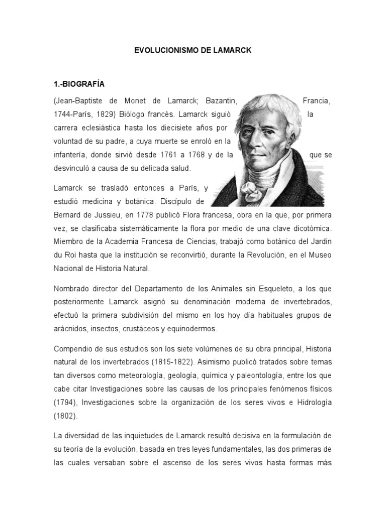 Evolucionismo de Lamarck | PDF | Evolución | Especies