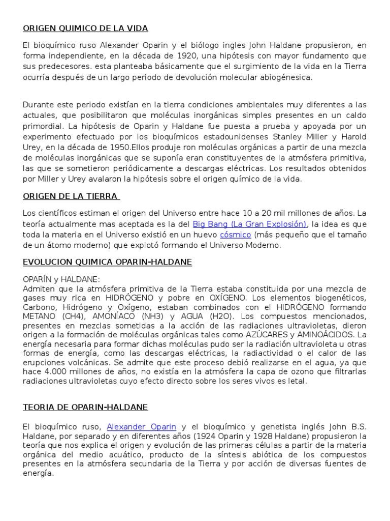 Origen Quimico de La Vida | PDF | Ciencias fisicas | Química