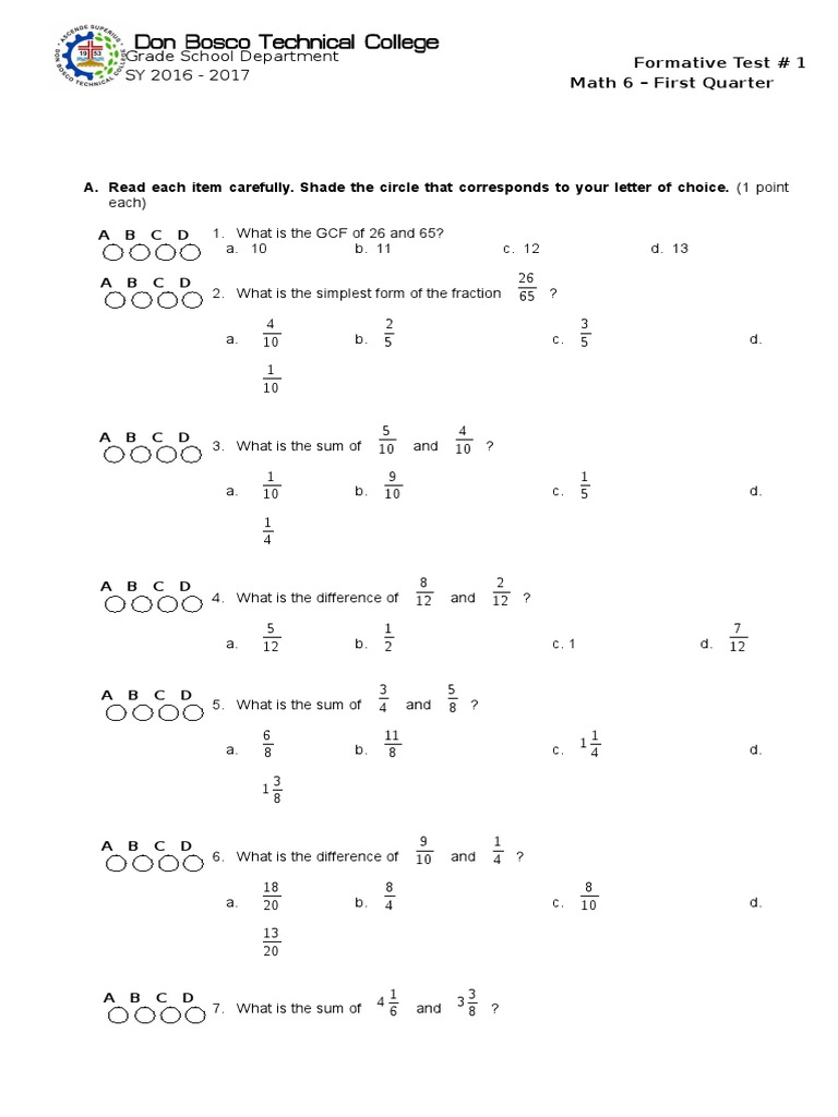 Formative Test #1 | PDF