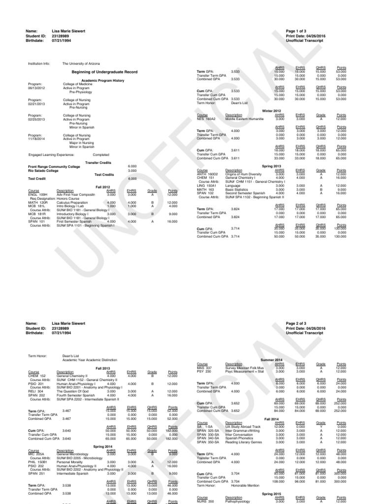 Unofficial Transcript of Lisa Siewert | PDF