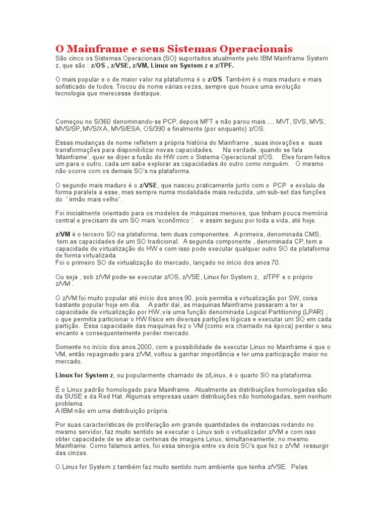 O Mainframe e Seus Sistemas Operacionais | PDF | Mainframe | Sistema ...