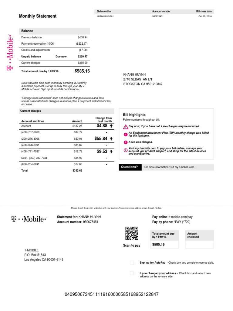 T-Mobile Monthly Bill Statement | PDF | T Mobile Us | Fee