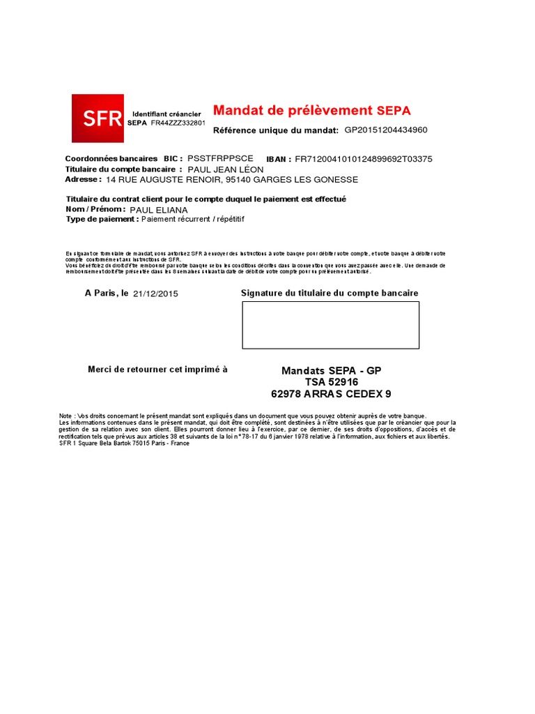 A Qui Envoyer Mandat De Prelevement Sepa Free Votre Autorisation de Prélèvement À Signer-2 | PDF