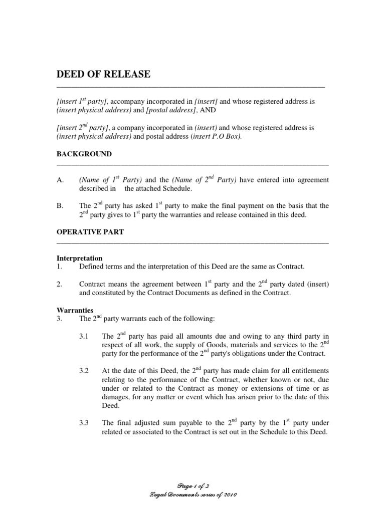 Deed of Release Deed Civil Law (Legal System) Free 30day Trial Scribd