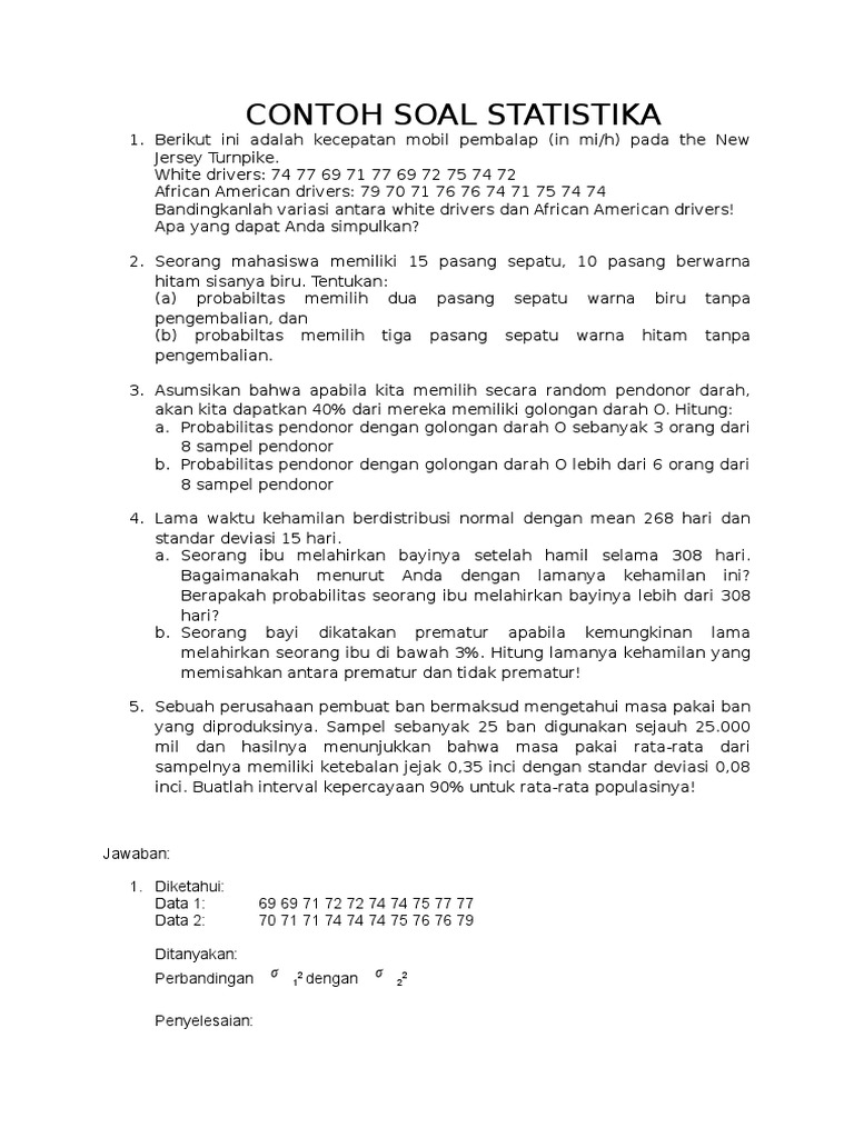 Contoh Soal Statistika Dan Penyelesaiannya Untuk Mahasiswa - Contoh