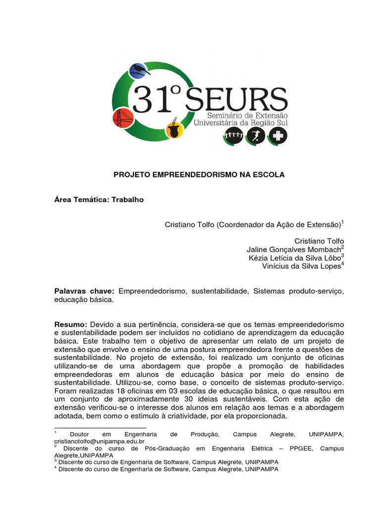 Trabalho - Projeto Empreendedorismo Na Escola | PDF | Empreendedorismo ...
