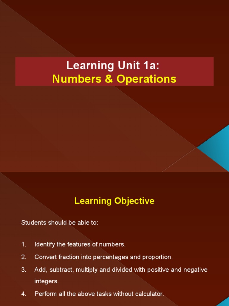 Learning Unit 1a:: Numbers & Operations | PDF | Fraction (Mathematics ...