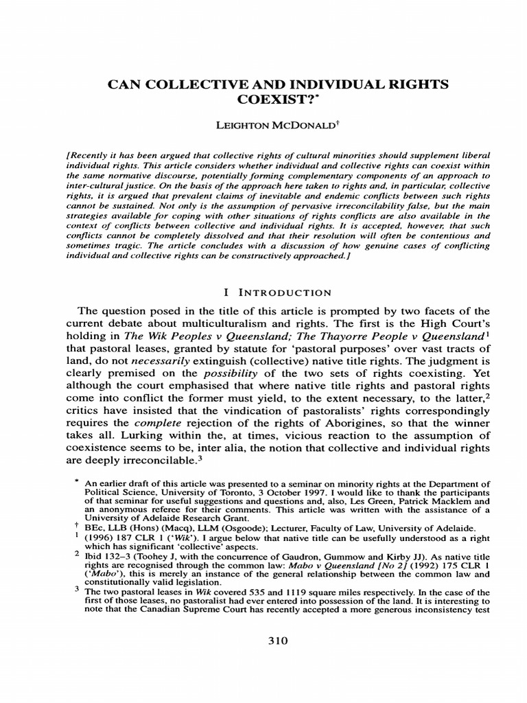 Can Collective and Individual Rights Coexist? Examining the