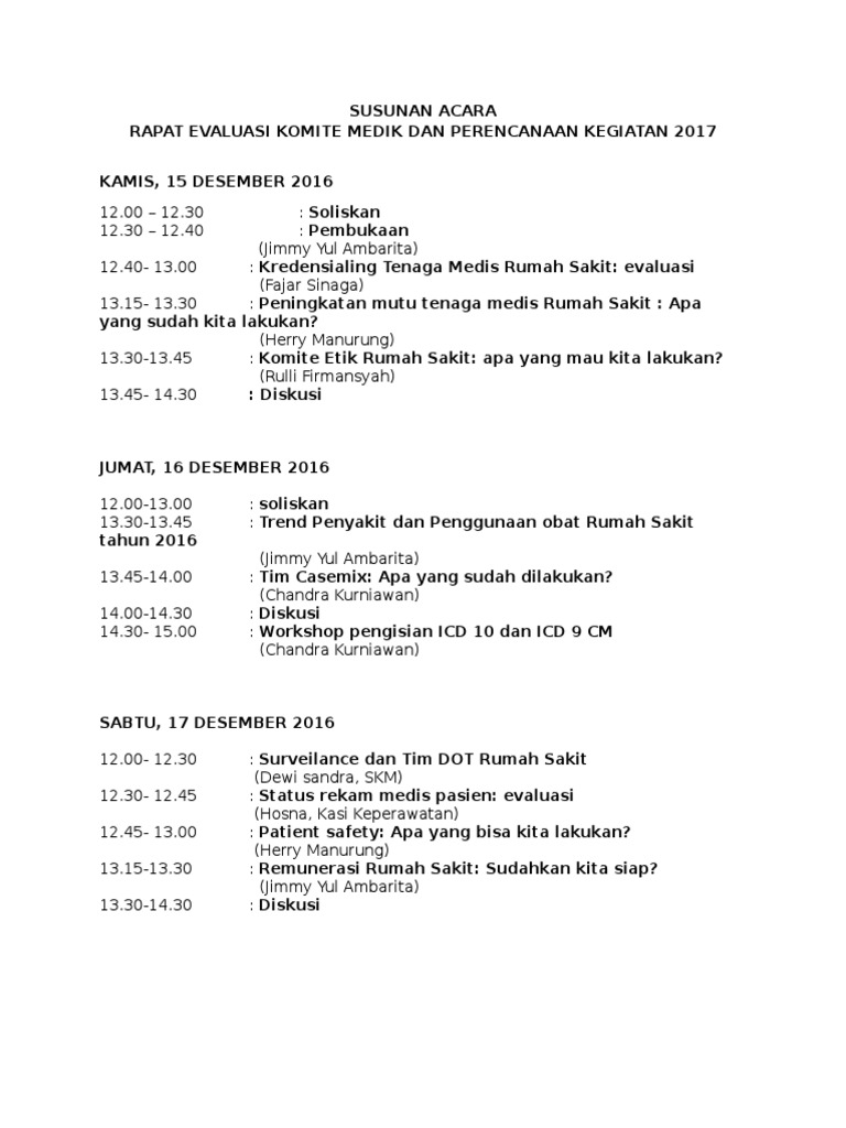 Susunan Acara Rapat Evaluasi Komdik Pdf