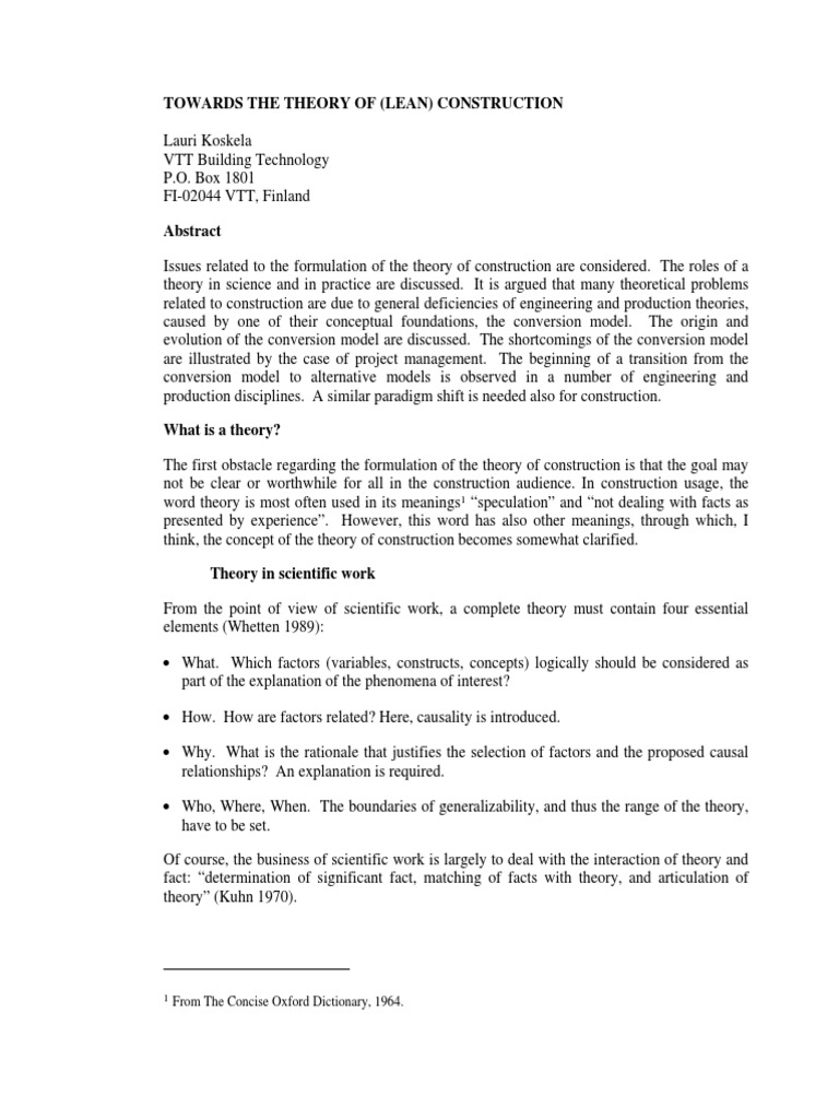 Advancing Lean Construction Theory | PDF | Theory | Reductionism