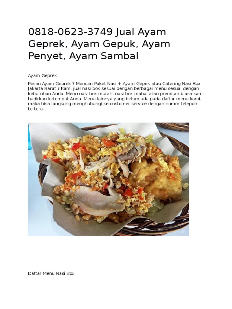 Contoh Nasi Kotak Ayam Geprek - Ragam Resto