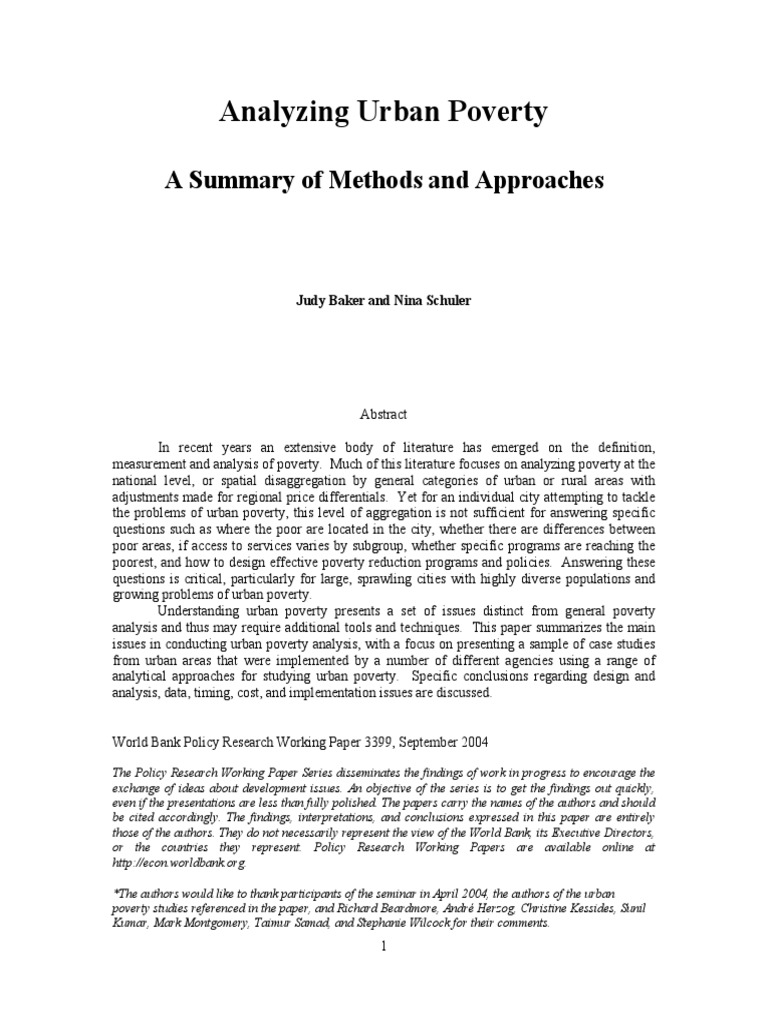 Analyzing Urban Poverty - Methods and Approaches PDF | PDF | Poverty ...