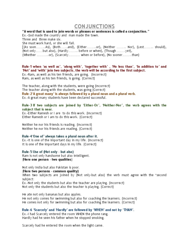 Conjunctions A Word That Is Used To Join Words Or Phrases Or Sentences Is Called A Conjunction Verb Ellipsis