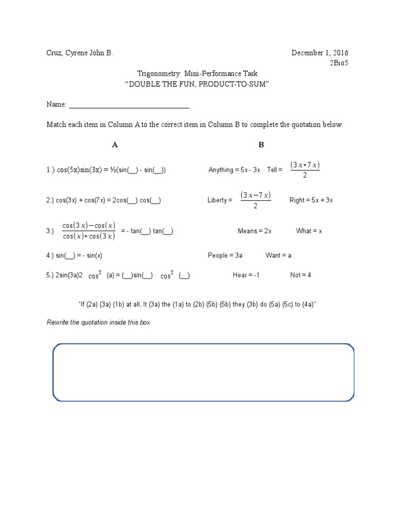 Trigonometry Performance Task Guide | PDF