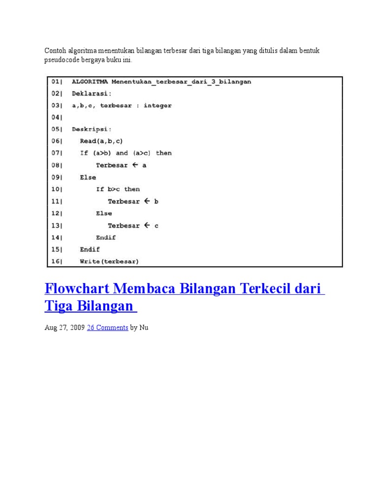 Contoh Algoritma Menentukan Bilangan Terbesar Dari Tiga