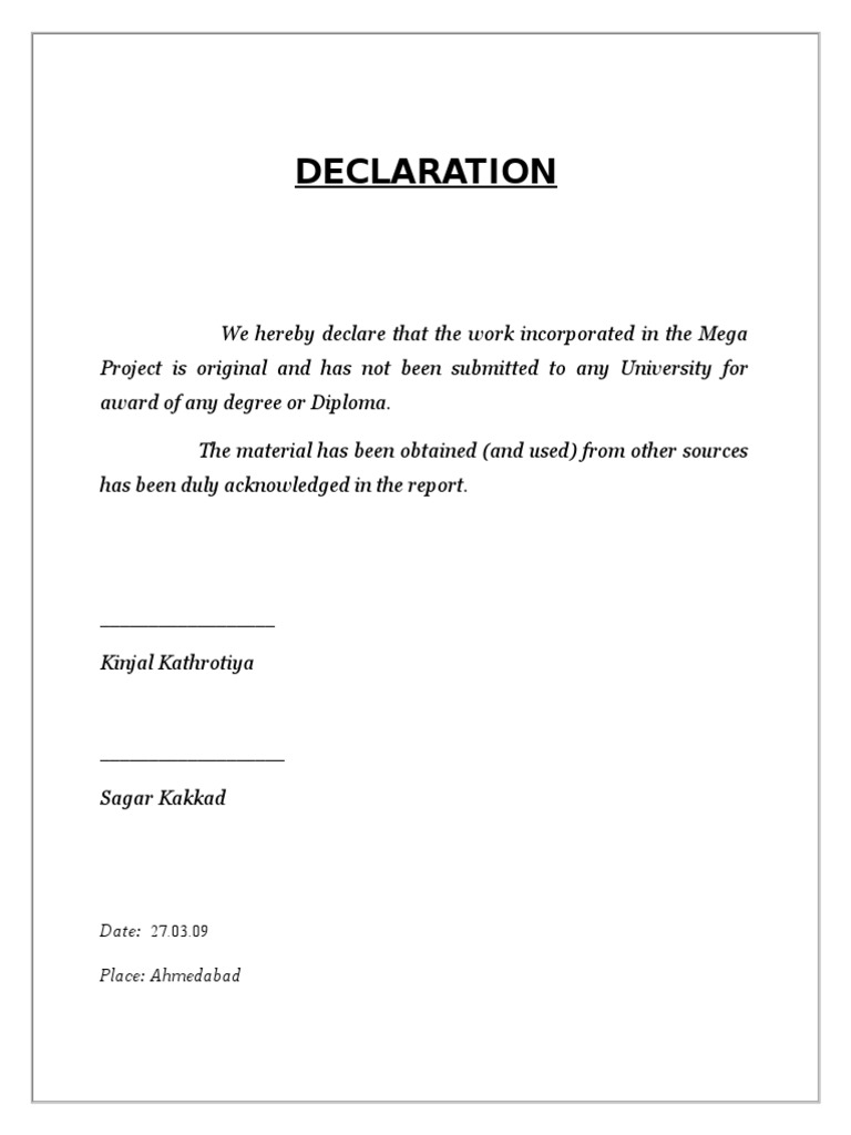 Declaration of Original Work | PDF