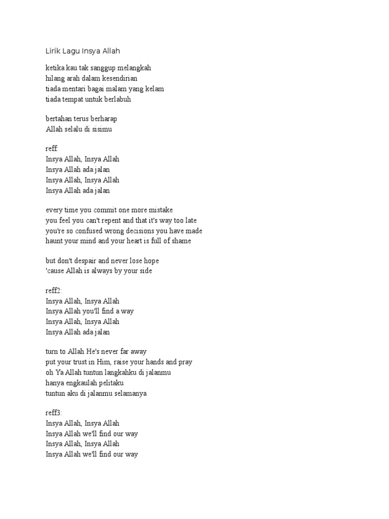 Lirik Lagu Insya Allah Pdf