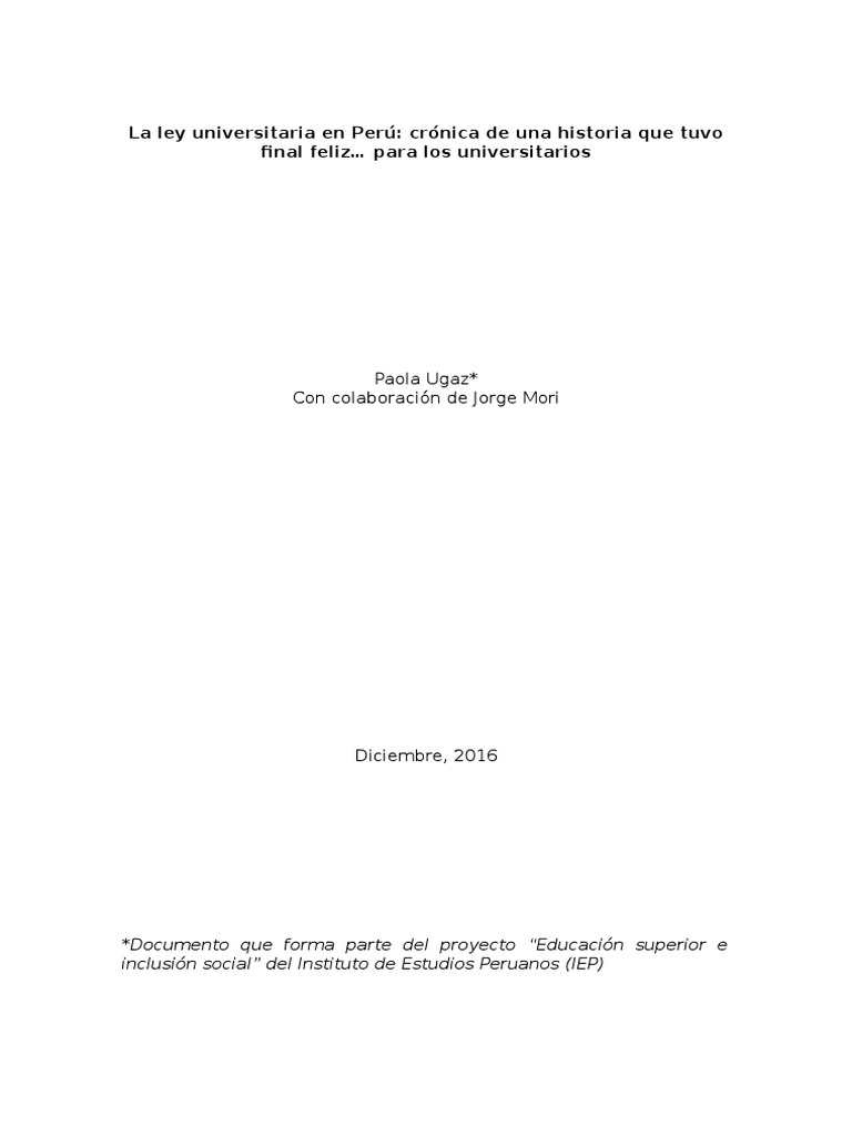 La Ley Universitaria en Perú Crónica de Una Historia Que Tuvo Final