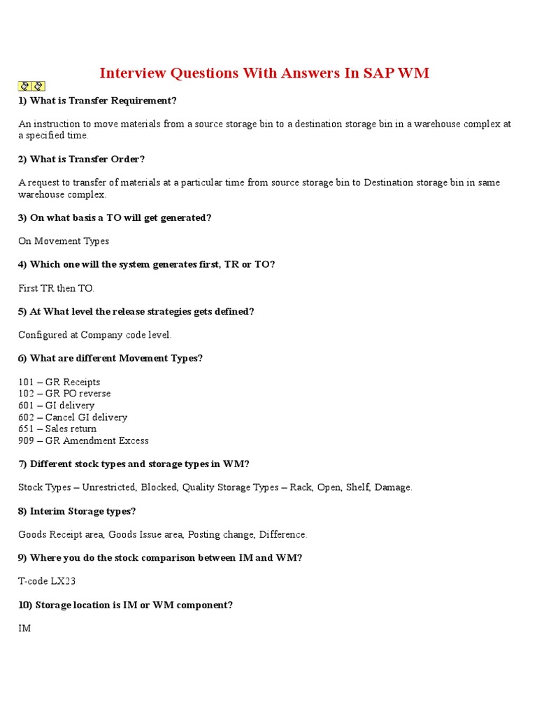 Interview Questions With Answers In Sap Wm Pdf Warehouse Logistics